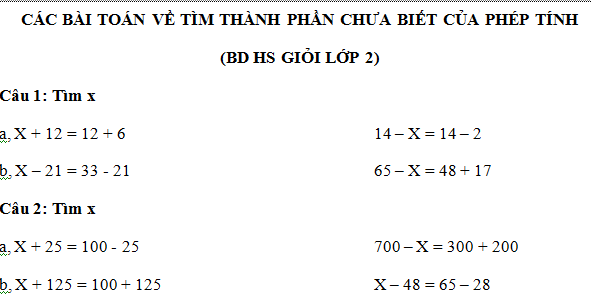 Những Bài Toán Tìm X Lớp 2 Chọn Lọc - Giáo Viên Việt Nam