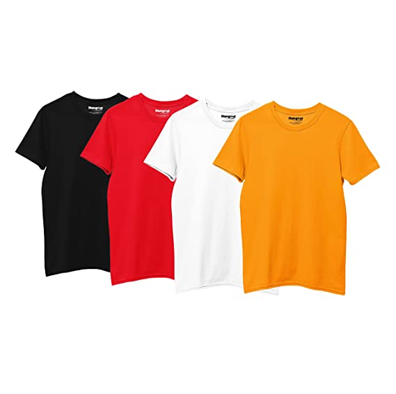 Buy Hangout Hub Tshirt For Boys | Super Combed Cotton Kids T-Shirt | Solid  Plain Tees | Round Neck T Shirt | Half Sleeves | Breathable Fabric(Black  White Red Yellow;0-2 Years) Pack