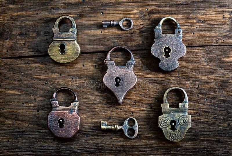 Collection Of Antique Door Locks And Keys On An Old Board. Vintage Padlock  And Key Stock Image - Image Of Open, Protection: 226405697