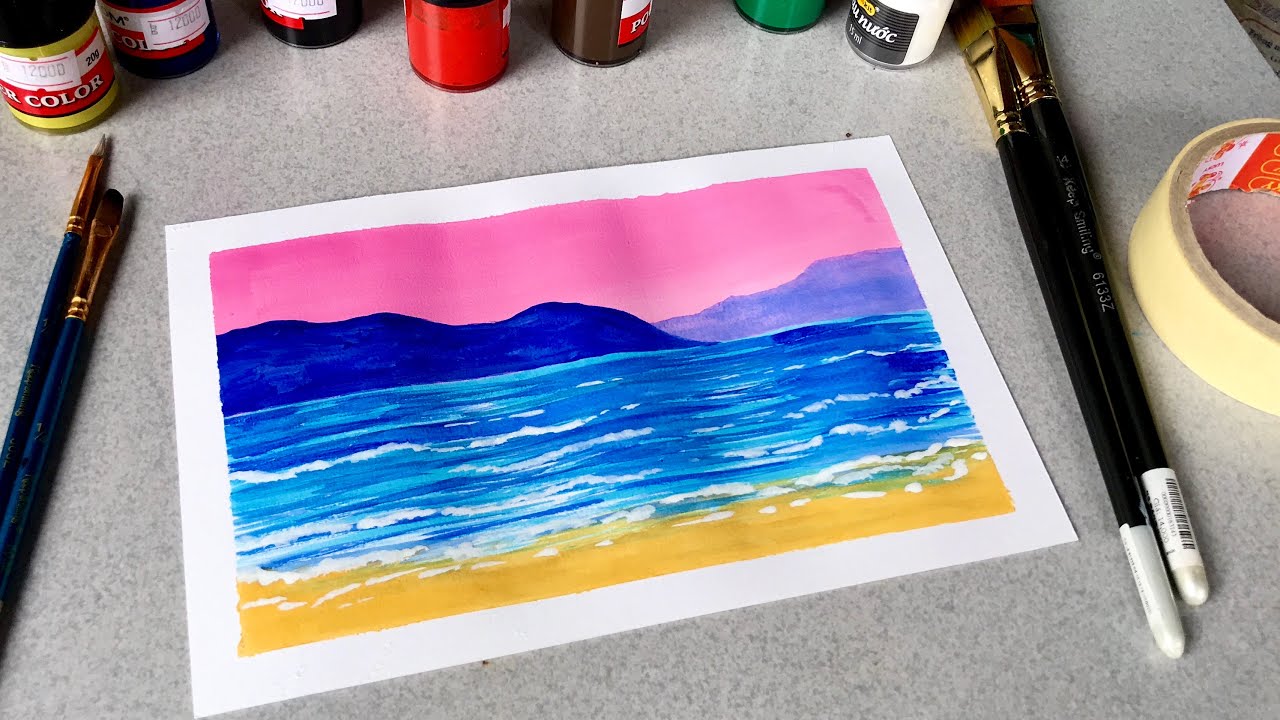Vẽ Tranh Phong Cảnh Biển Bằng Màu Nước | How To Draw Sea Scenery With  Watercolor - Youtube