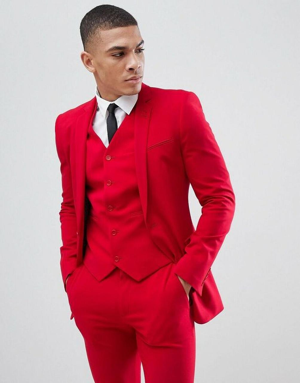 Mens 3 Piece Red Formal Suit Bespoke Wedding Dinner Party Wear Tuxedo Coat  Pants | Ebay