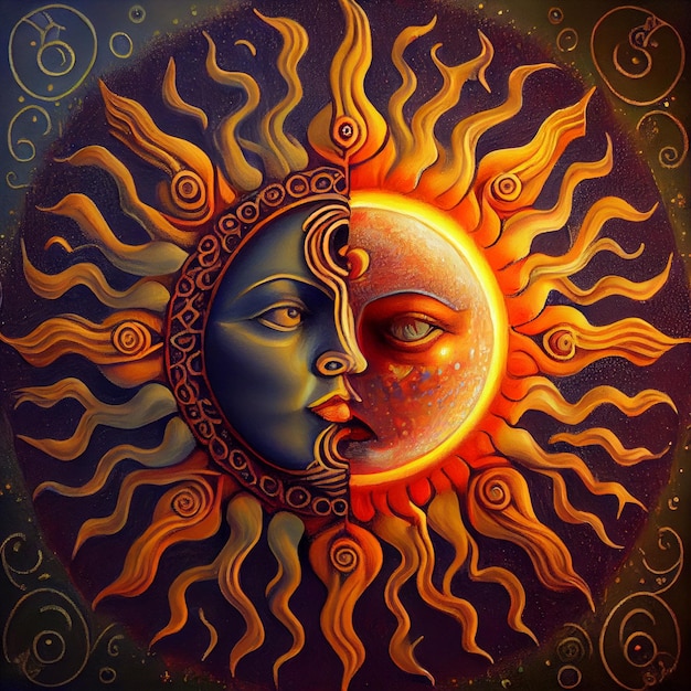 Premium Photo | Sun And Moon Esoteric Illustration Colorful Psychedelic  Abstract