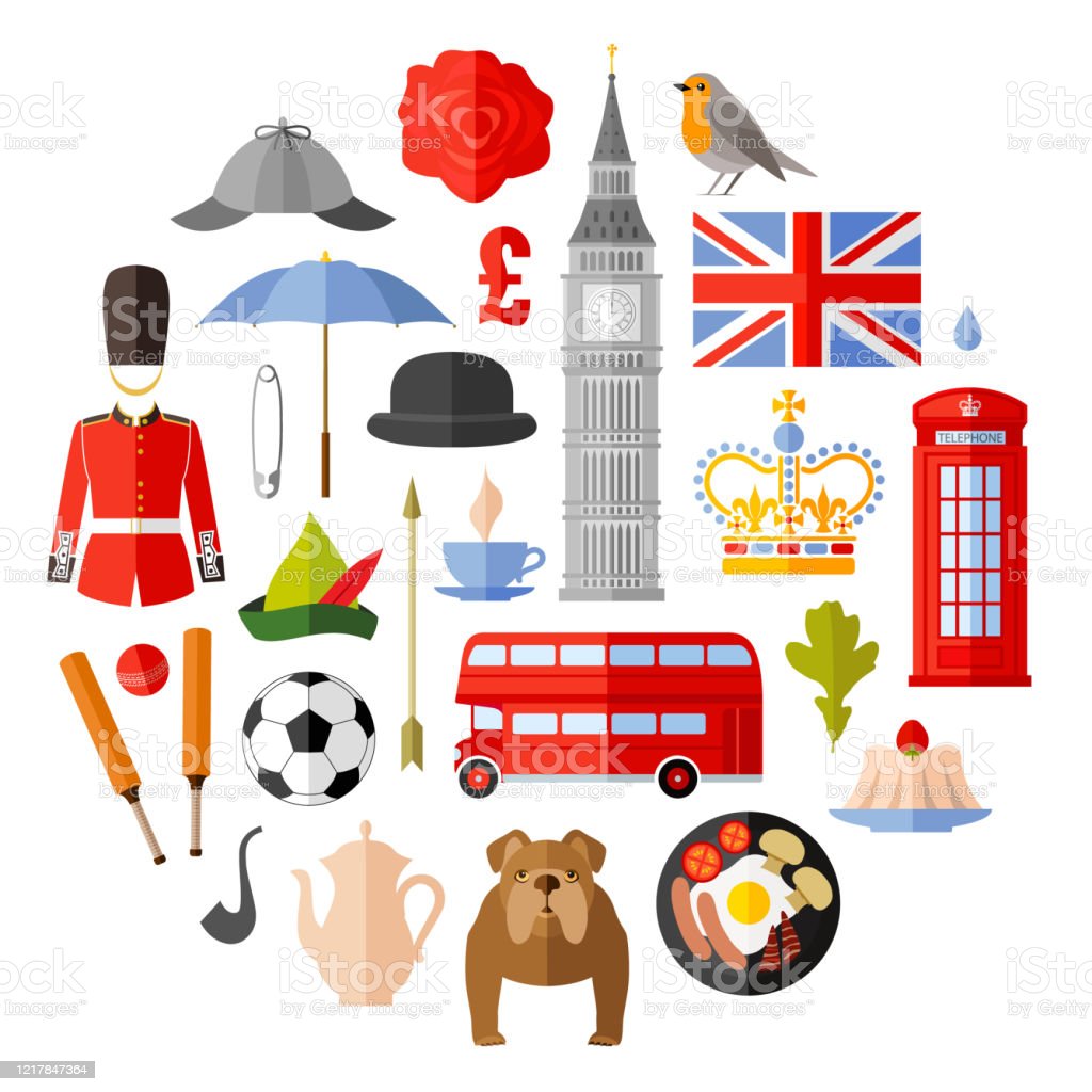Symbols Icons And Attributes Of Great Britain Uk Attributes Set Vector In  Flat Style Stock Illustration - Download Image Now - Istock