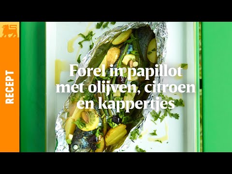 Forel in papillot met olijven, citroen en kappertjes