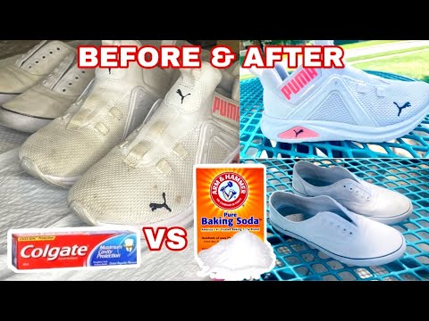 The best way to clean White Shoes/ Toothpaste Vs Baking Soda& Vinegar/How to clean your white shoes